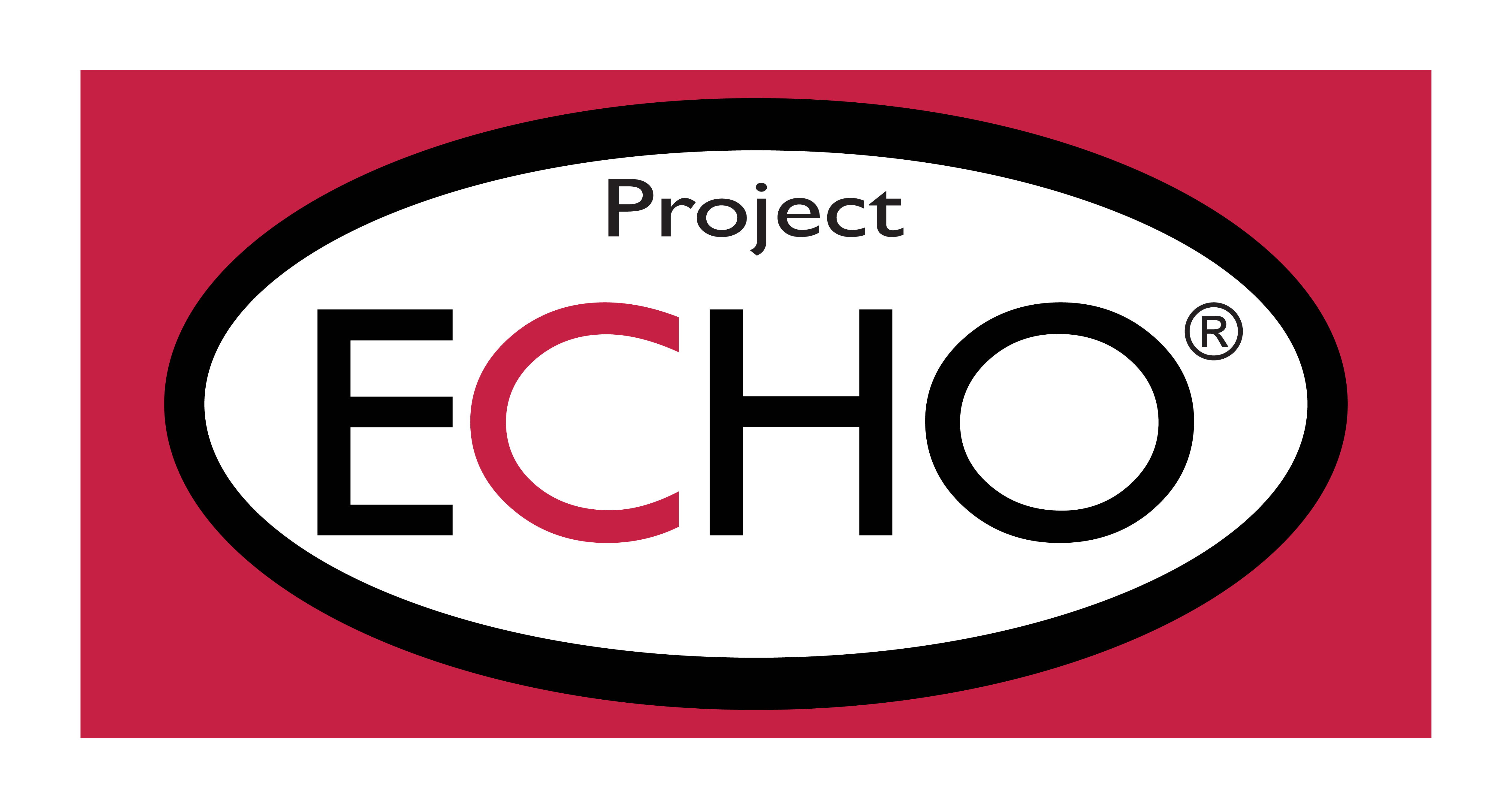 Red, white, and black project echo logo